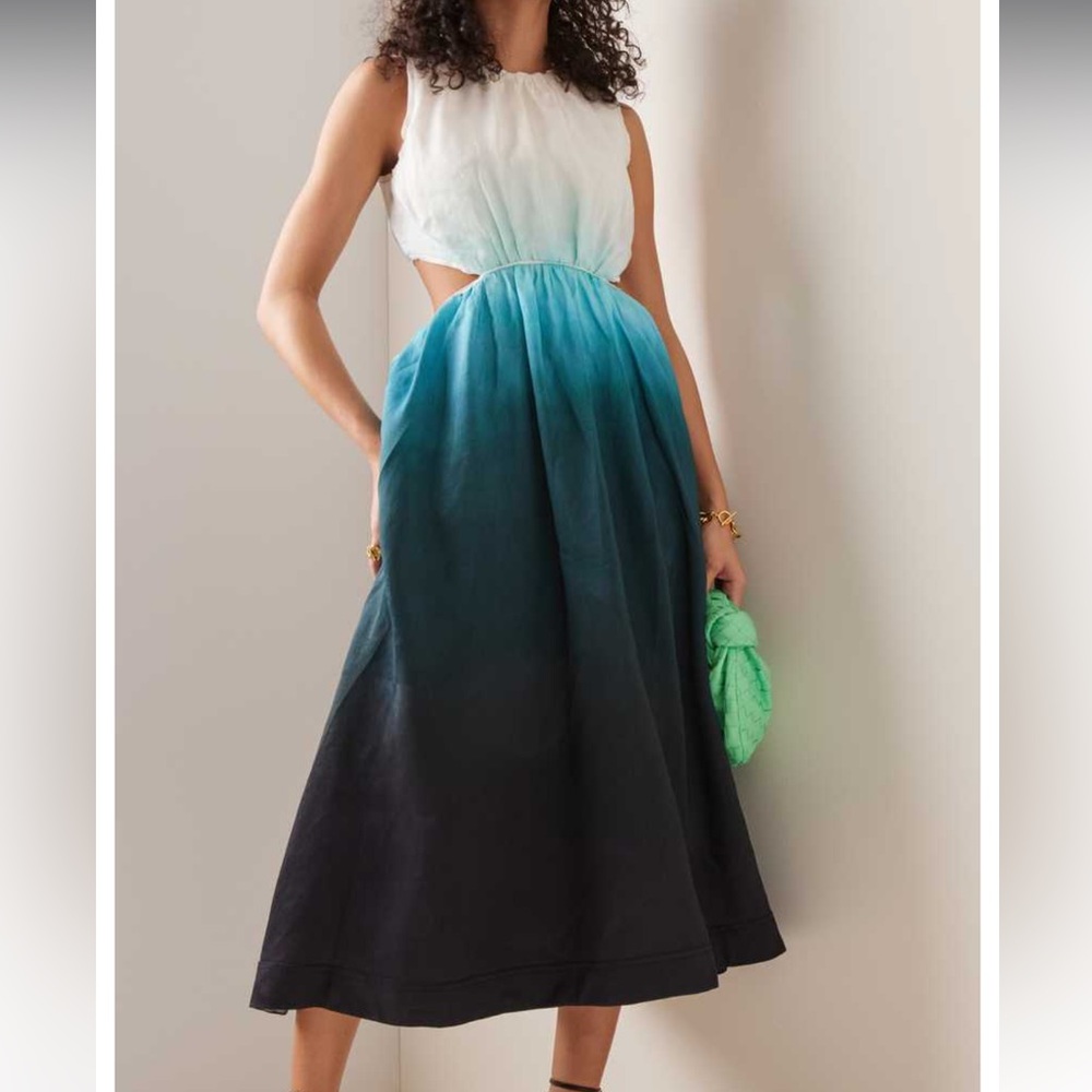 Aje Cosmos Hand-Painted Linen-Blend Midi Dress